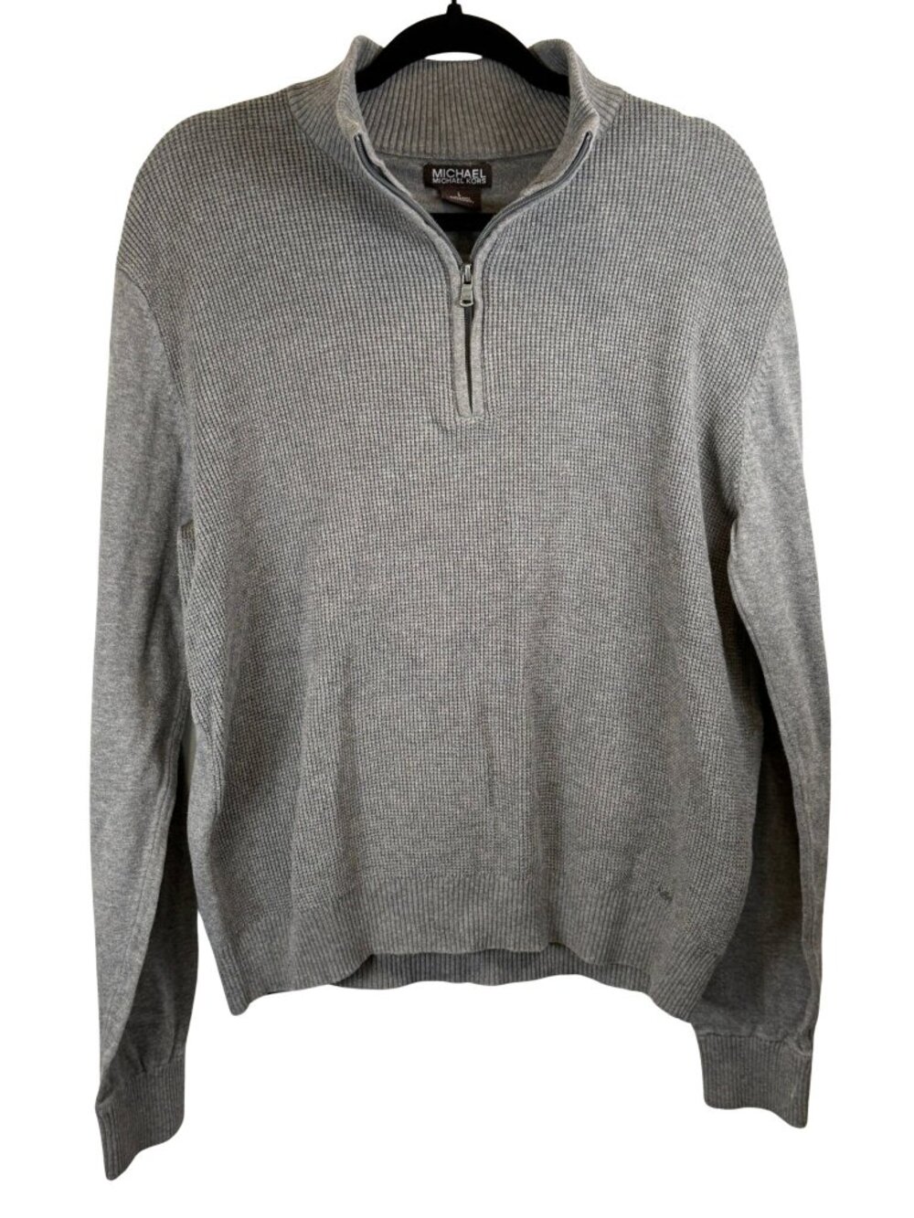 Michael Kors Gray Quarter Zip Textured Cotton Sweater Mens Large Mock Neck